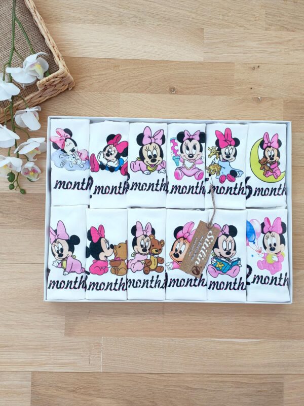 Aylık Kız Badi Set 12 Ay Her Ay Özel Mickey Baskılı Kolsuz Kollu Çıtçıtlı Kız Body STL4870
