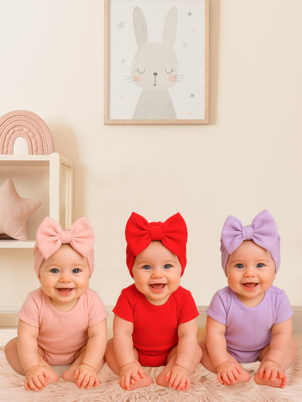Sitilin Bebek Çift Katlı Fiyonklu Bone %100 Pamuk, Yenidoğan ve 0–12 Ay Uyumlu Cilt Dostu STL7077