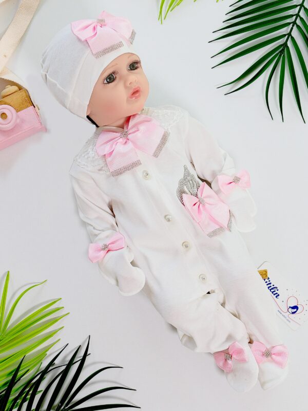 Beyaz Taşlı Lüks Bebek Tulum Mevlüt ve Özel Günler İçin Harika Set STL6491