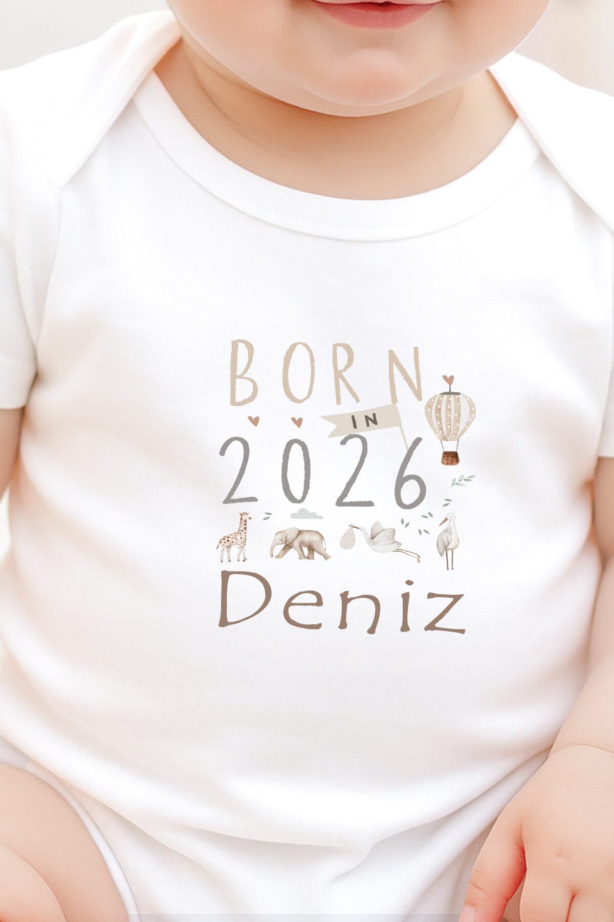 Born in 2026 %100 Pamuk Organik İsim Baskılı Yenidoğan Hastane Çıkışı Fırça Bebek Hediyesi - Görsel 5
