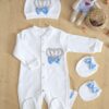 Erkek Bebek Mavi Papyonlu Kral Taşlı Süslü Tulum Seti 0-3 Ay STL6369