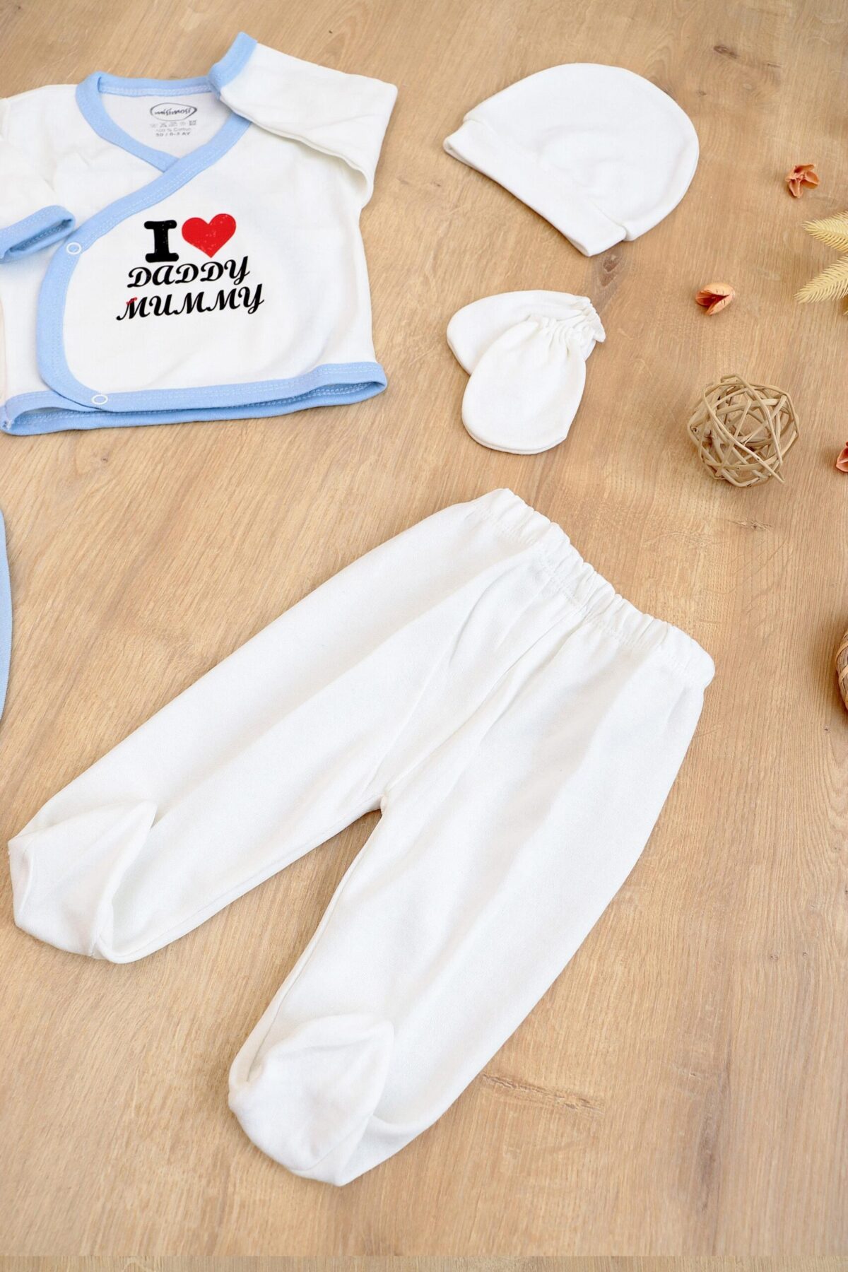 Erkek Bebek Natural Pamuk Kumaş 5 Li Hastane Çıkışı Seti STL6796 - Görsel 4