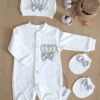 Erkek Bebek Papyonlu Gri Kral Taşlı Süslü Tulum Seti 0-3 Ay STL6371