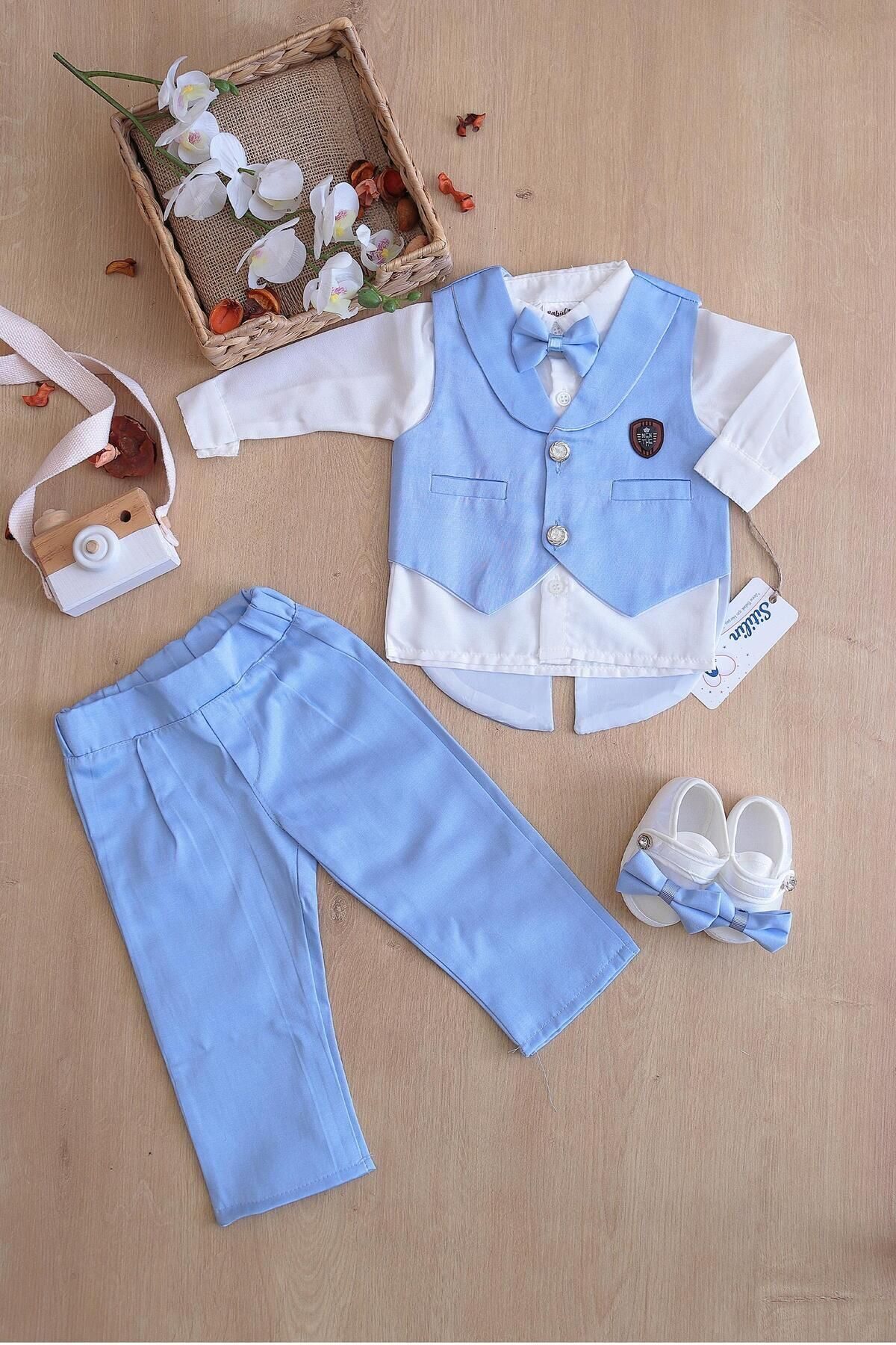 Erkek Bebek Yelekli Papyonlu Mevlit Takımı Lüks Özel Gün ve Mevlütlük Süslü Set 0 - 4 AY STL6408 - Görsel 2