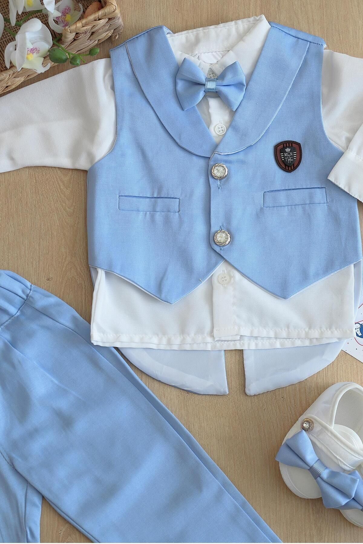 Erkek Bebek Yelekli Papyonlu Mevlit Takımı Lüks Özel Gün ve Mevlütlük Süslü Set 0 - 4 AY STL6408 - Görsel 4
