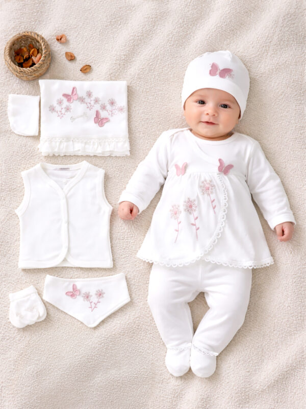 Kız Bebebek Yenidoğan Kanaviçeli 10 Lu % 100 Pamuk İşlemeli Lüks Hastane Çıkışı Zıbın Seti STL77243