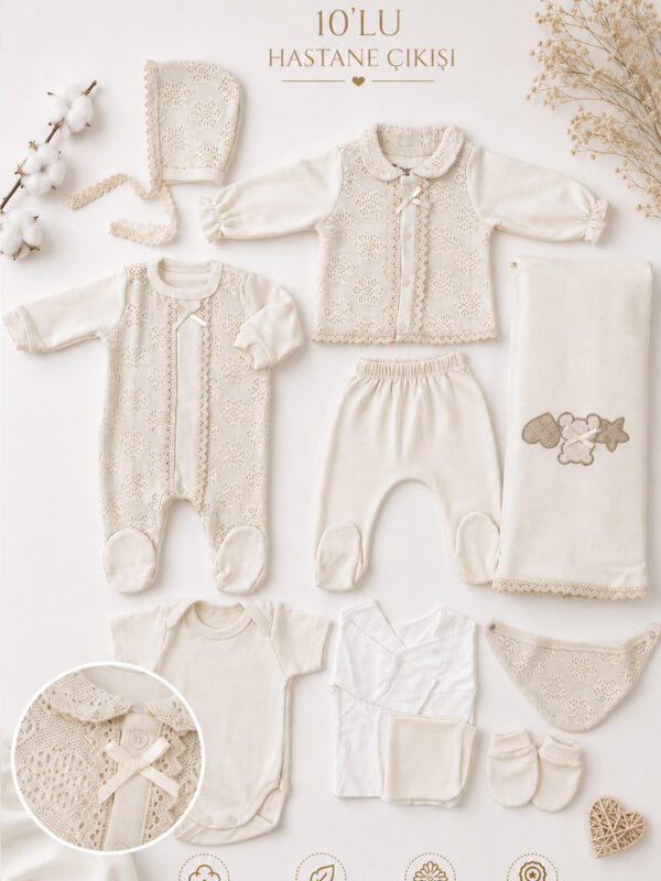Kız Bebek Dantelli Lüks 10 Lu Hastane Çıkışı Set STL7248