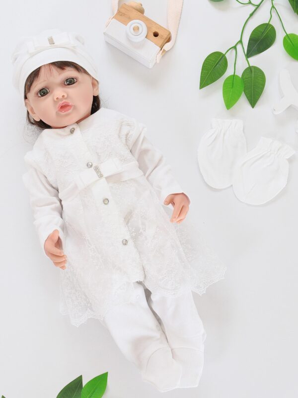 Kız Bebek Dantelli Lüks Bebek Hastane Çıkışı Mevlüt ve Özel Günler İçin Harika Tulum Set STL6493
