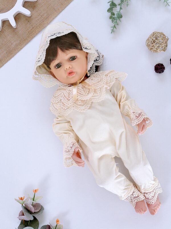 Kız Bebek Dantelli Şapkalı Lüks Tulum Seti STL6415
