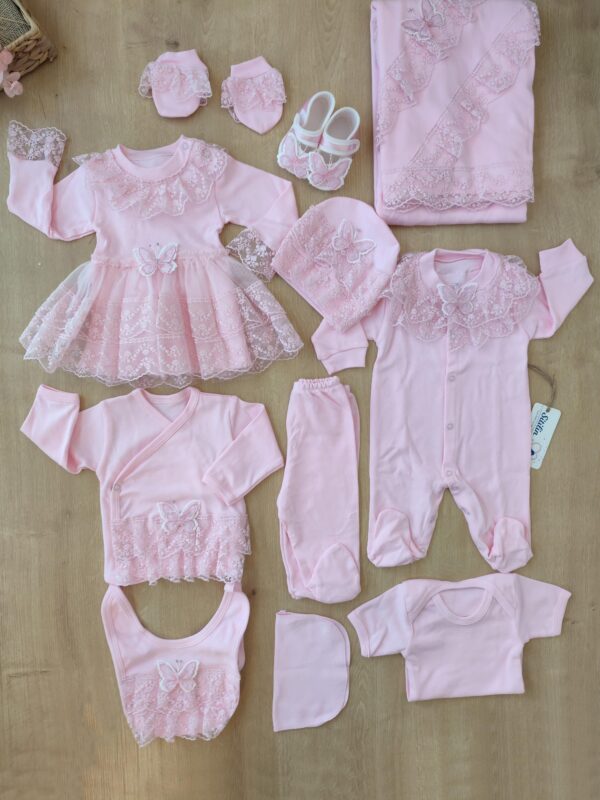 Kız Bebek Dantelli Tütülü Lüks 10 Lu Hastane Çıkışı Set STL6103