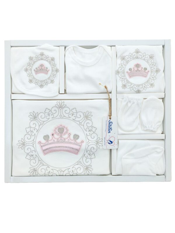 Kız Bebek İşlemeli Taçlı Hastane Çıkışı 10 Lu Yenidoğan Set STL4884