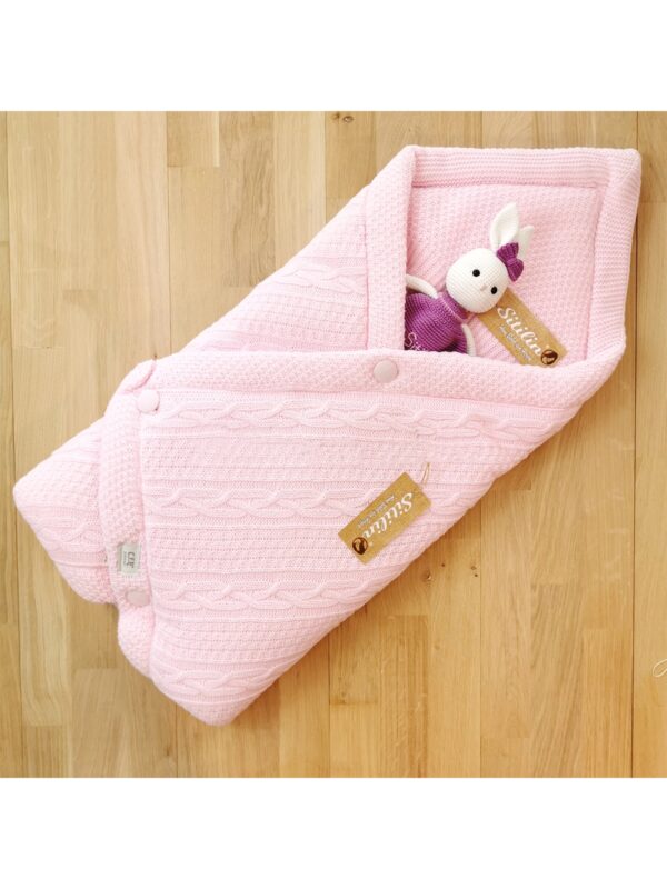 Kız Bebek Kundak Battaniyesi Pembe Triko Kumaş Set STL46171