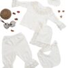 Kız Bebek Natural Pamuk Kumaş 5 Li Dantelli  Lüks Hastane Çıkışı Zıbın Seti STL6674