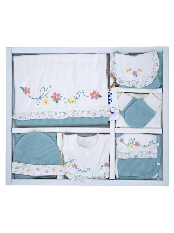 Kız Bebek Natural Yeşil İşlemeli süslü Lüks 10 Lu Hastane Çıkışı Set STL6064