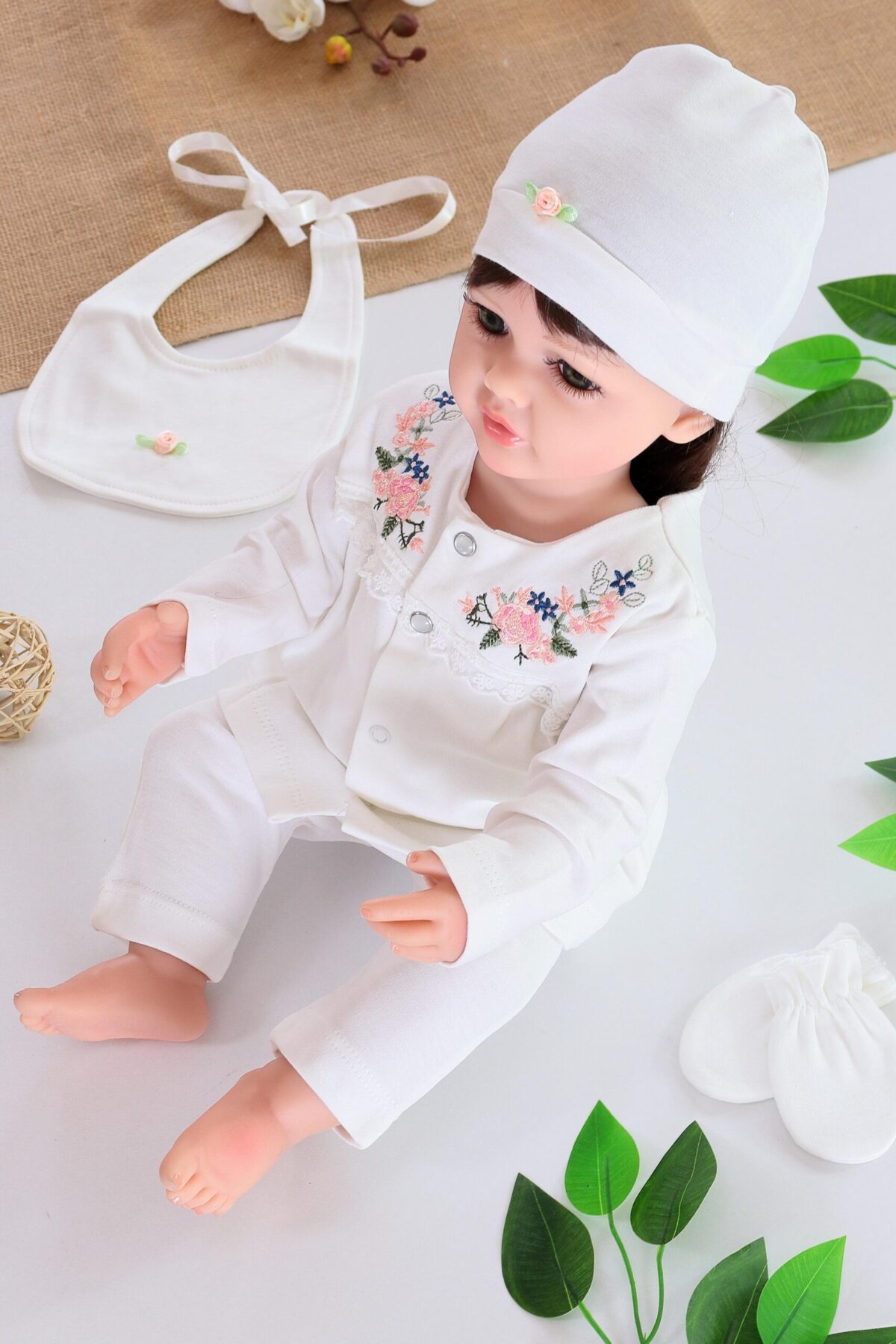 Kız Bebek Organik Ekru 5 Li Hastane Çıkışı SetiSTL6016 - Görsel 4
