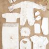 Kız Bebek Kumaş Beyaz Dantelli Taşlı Lüks 10 Lu Hastane Çıkışı Set STL6829