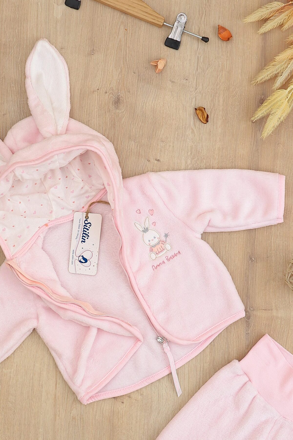 Kız Bebek Peluş 2 Li Kapişonlu Takım Seti STL6781 - Görsel 2