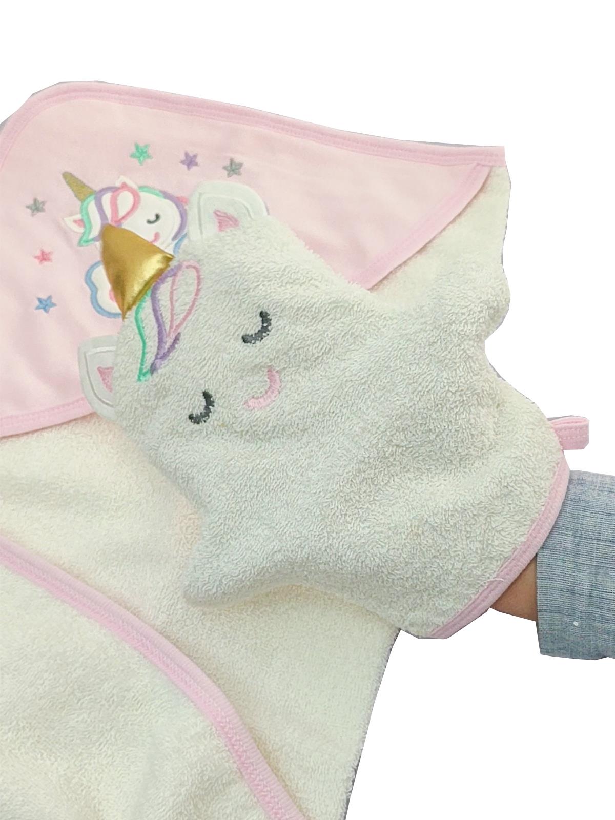 Kız Bebek Pembe Havlu % 100 Pamuk Kumaş Unicorn Oyun arkadaşı kese STL6010 - Görsel 2