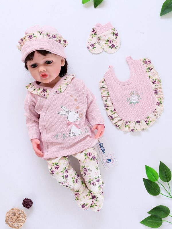 Kız Bebek Pembe 5 Li Fistolu Dantelli Lüks Hastane Çıkışı Seti STL6501