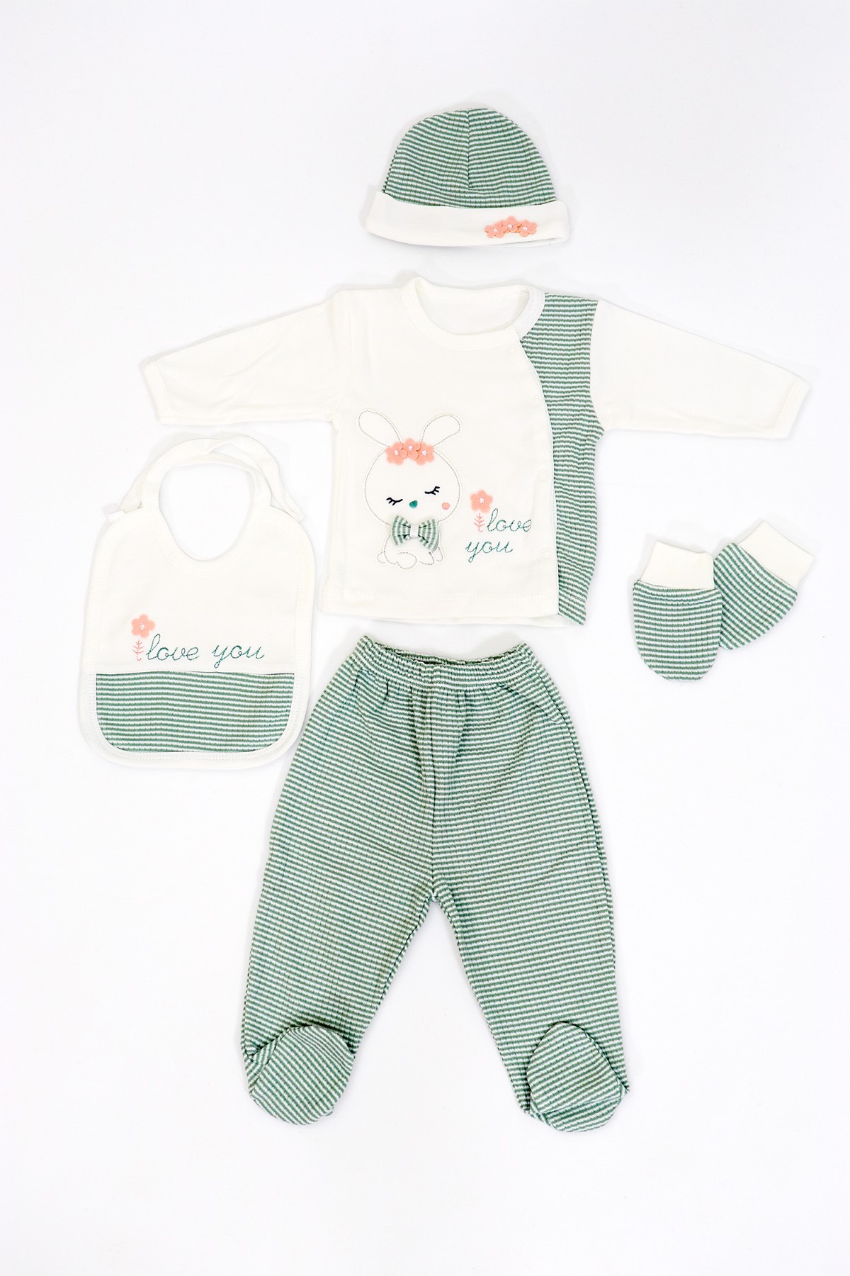 Kız Bebek Yeşil 5 Li Fiyonglu Hastane Çıkışı Seti STL7113