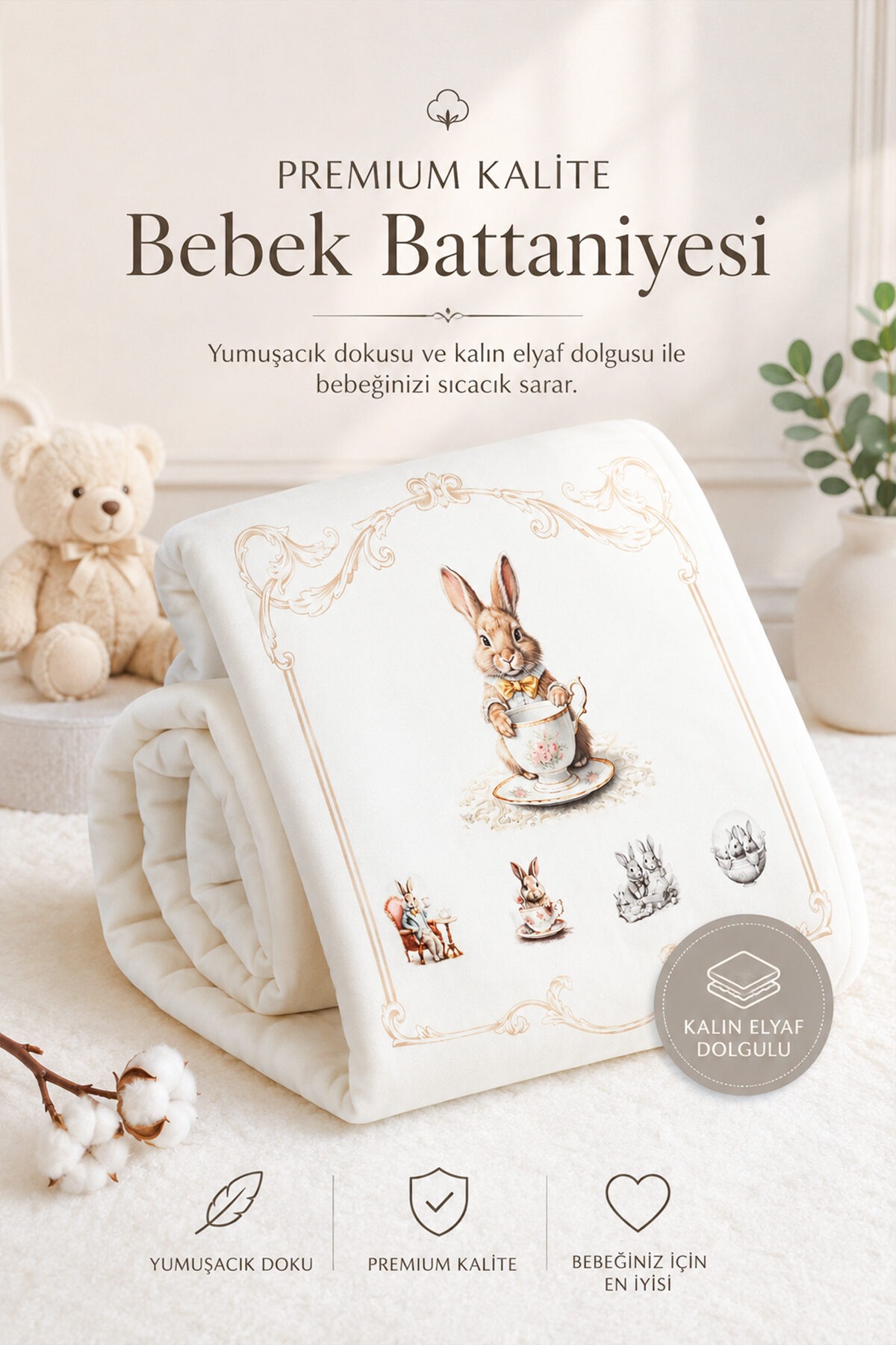Kız Erkek Bebek Atelier Premium 4'lü Hastane Çıkışı Seti Dolgulu Battaniyeli Yenidoğan Seti STL7227 - Görsel 6