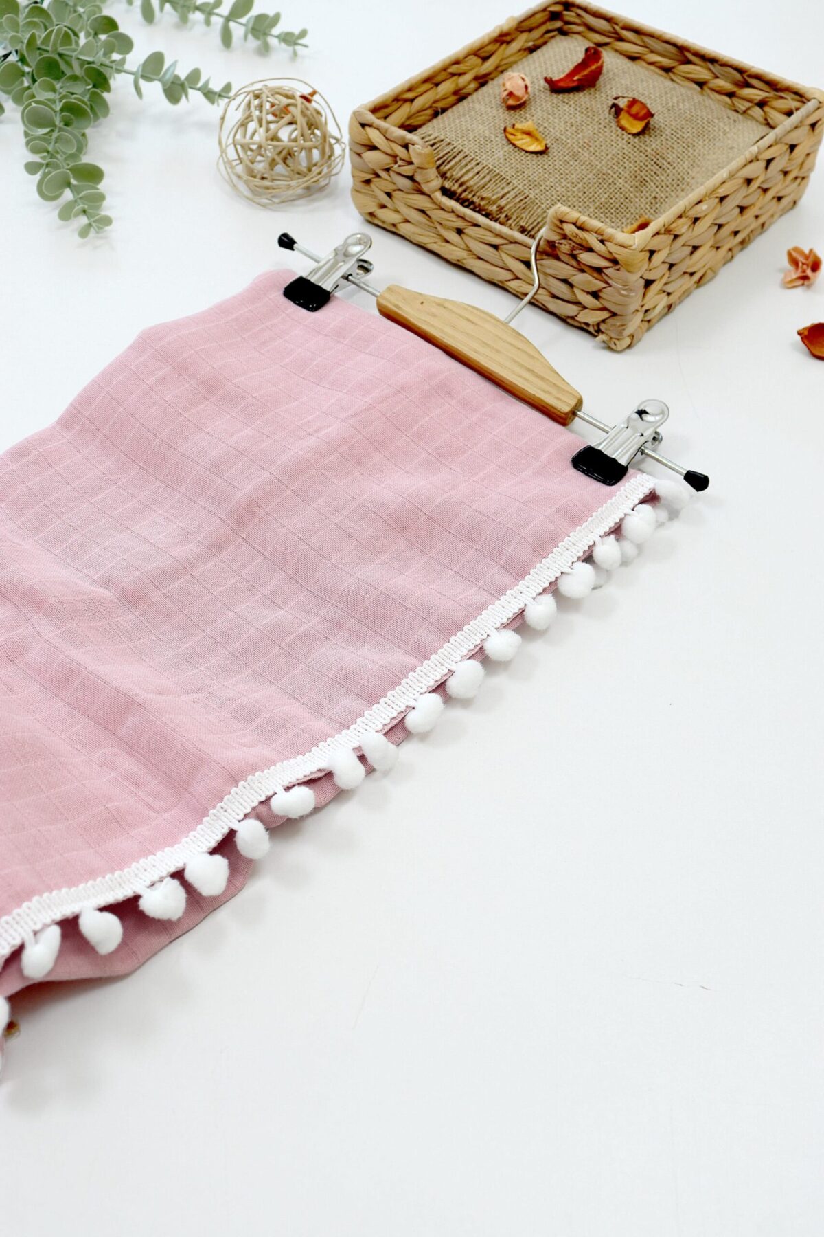 Kız Bebek Çift Katlı Müslin Ponponlu Kundak Battaniye STL6695 - Görsel 3