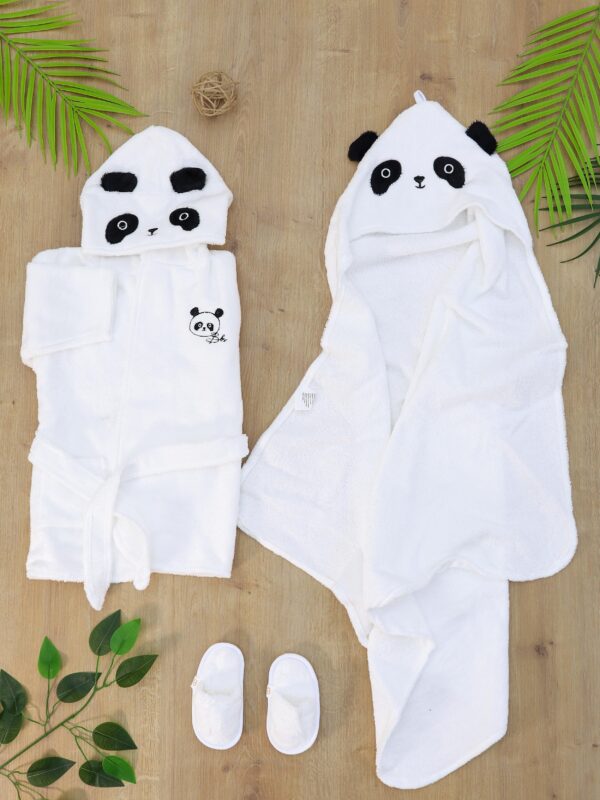 Kız Erkek Bebek Sevimli Panda Lüks Bornoz Takımı  Havlu Seti % 100 Pamuk Kumaş 0- 2 Yaş STL6915