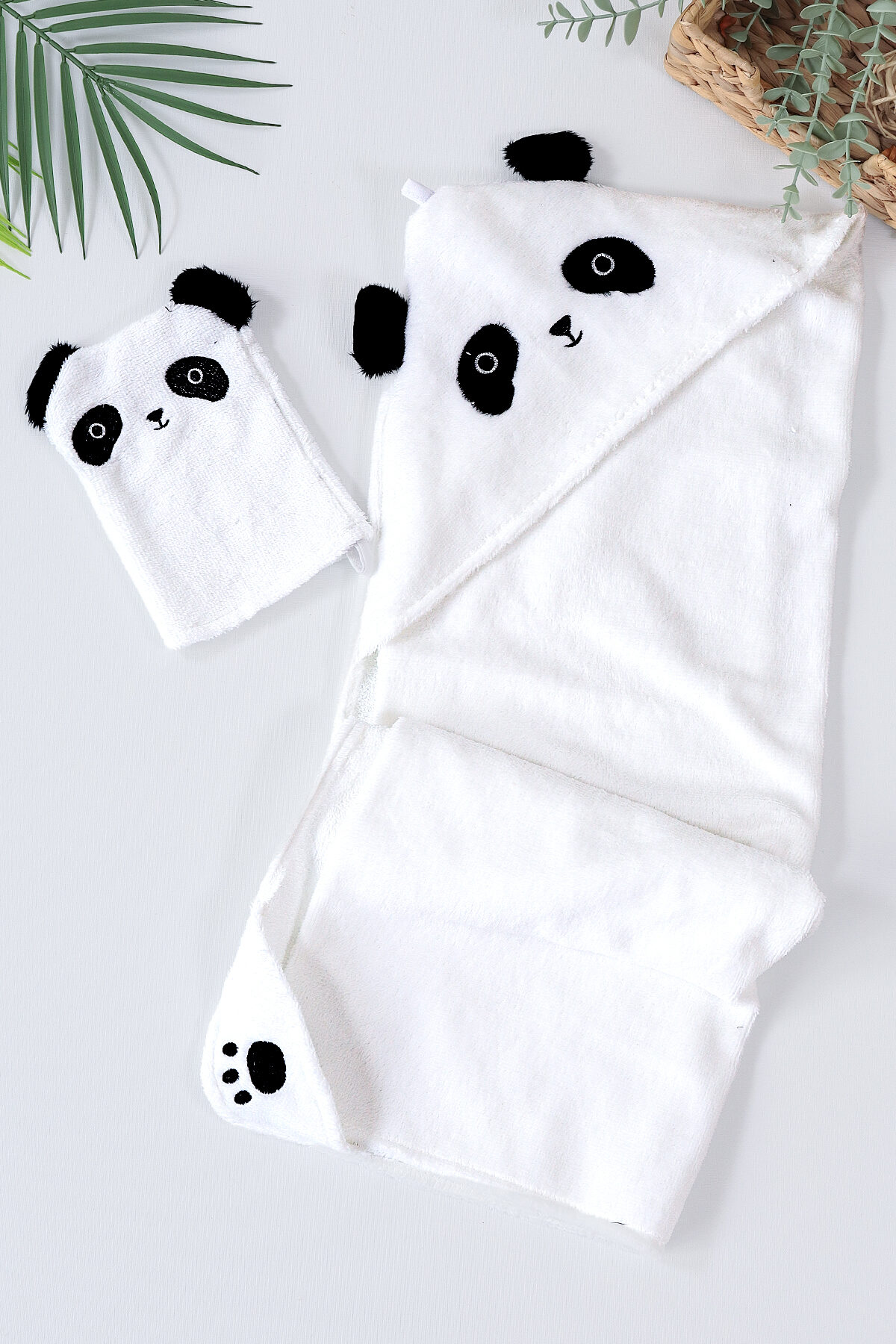 Kız Erkek Bebek Sevimli Panda Lüks Havlu Seti % 100 Pamuk Kumaş 0- 2 Yaş STL6961 - Görsel 4