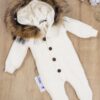 Kız Erkek Bebek Triko Kışlık Krem Kürklü Tulum Mont  Kapşonlu STL6871