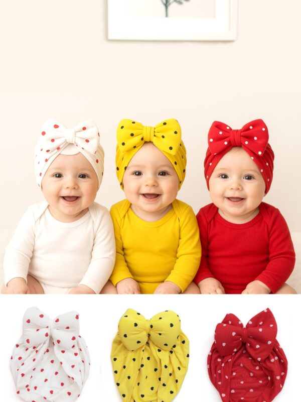 Sitilin Bebek Çift Katlı Fiyonklu Bone Bandana %100 Pamuk, Yenidoğan ve 0–12 Ay Uyumlu Cilt Dostu STL7083
