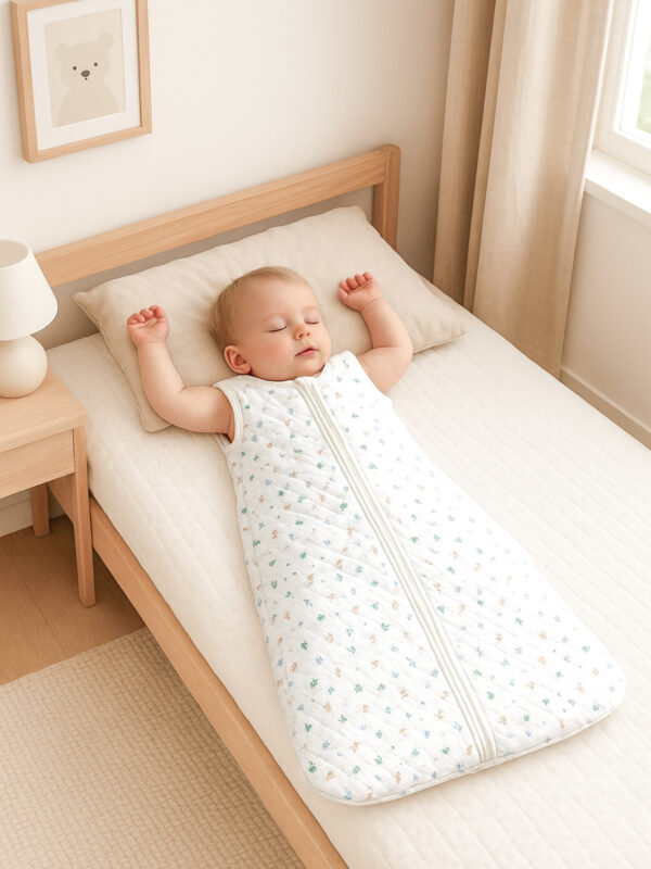 Sitilin Bebek Kalın Elyaflı Uyku Tulumu iç ve Diş Kumaş %100 Doğal Pamuk Çift Kat Özel Kumaş Unisex 2.5 Tog STL6051