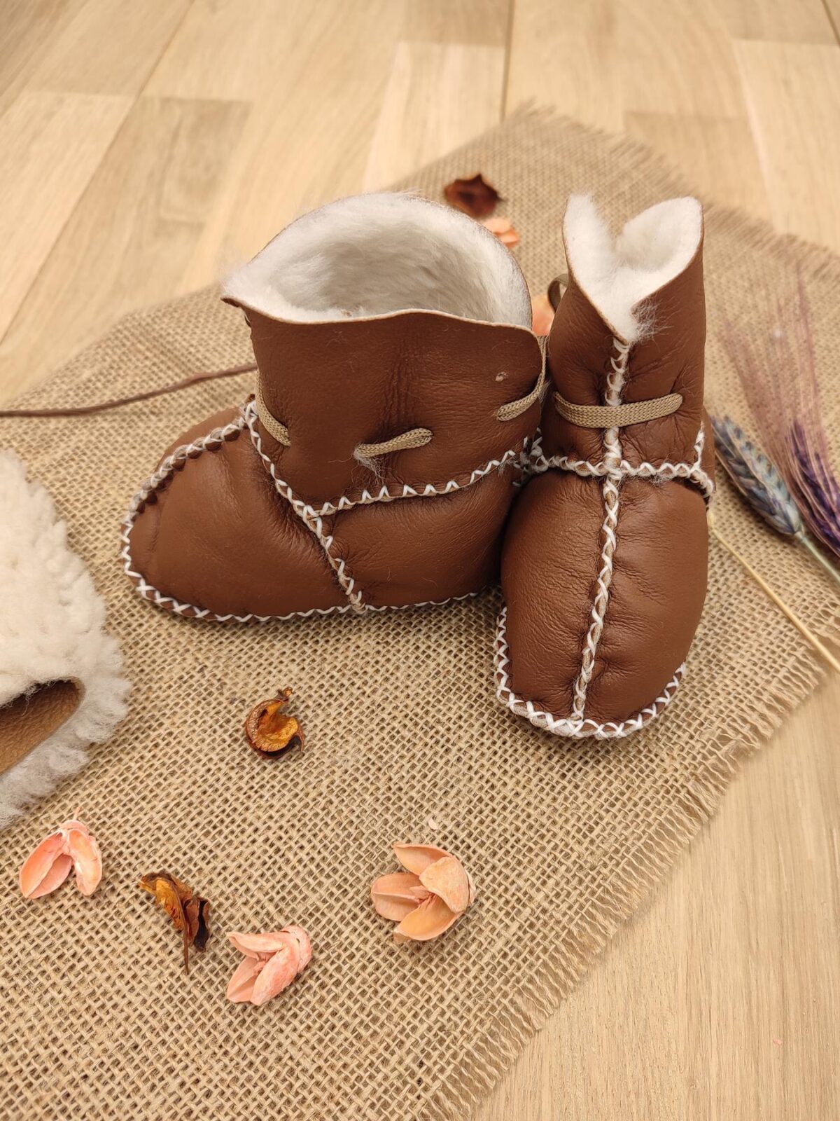 Sitilin Organik Deri Unisex Bebek Patik İçi Yünlü Doğal Bebek Botu STL6037 - Görsel 2
