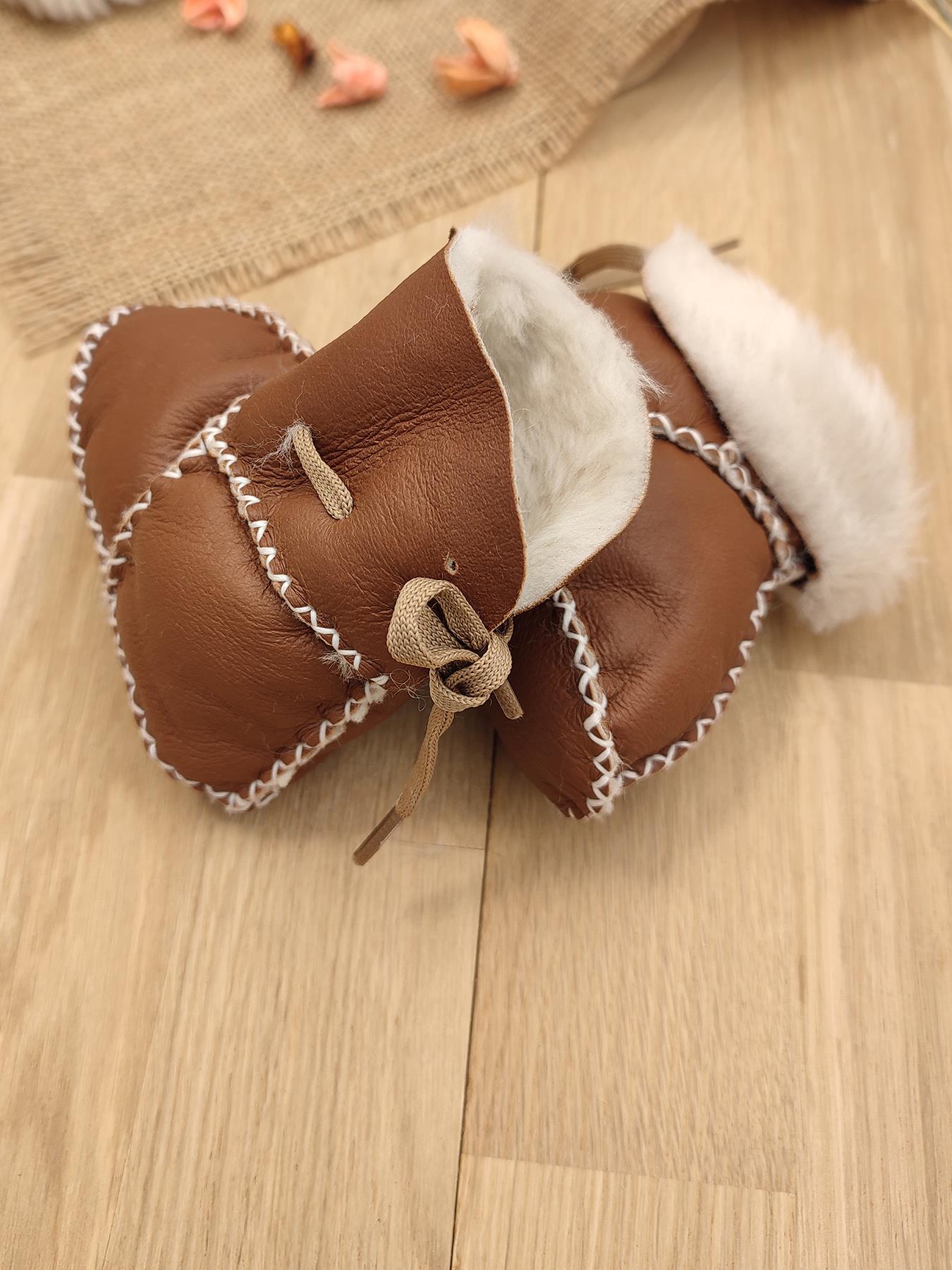 Sitilin Organik Deri Unisex Bebek Patik İçi Yünlü Doğal Bebek Botu STL6037 - Görsel 4