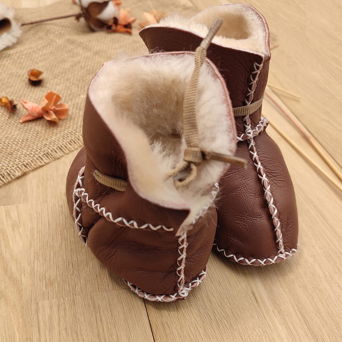 Sitilin Organik Deri Unisex Bebek Patik İçi Yünlü Doğal Bebek Botu STL6037 - Görsel 11