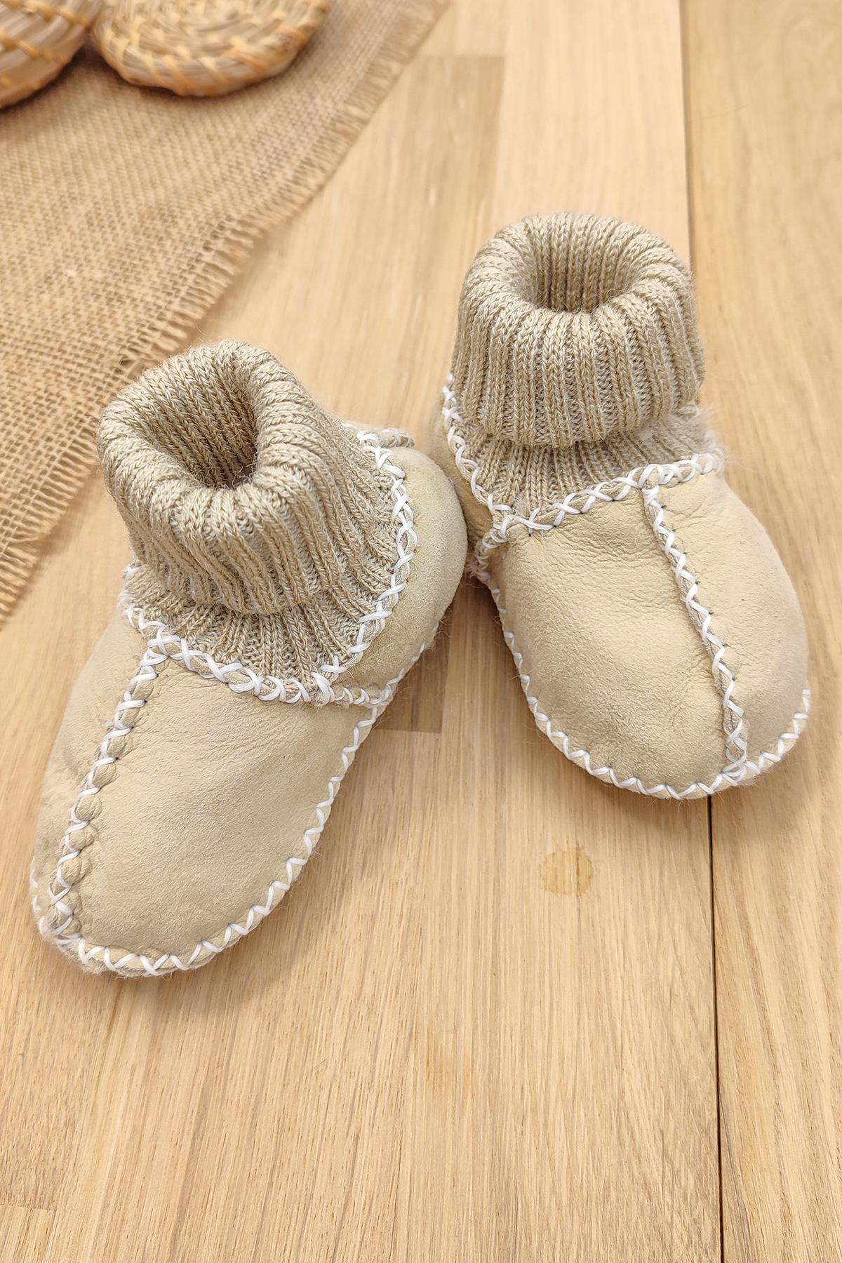 Sitilin Organik Deri Unisex Bebek Patik İçi Yünlü Doğal Bebek Çorap STL6041 - Görsel 2