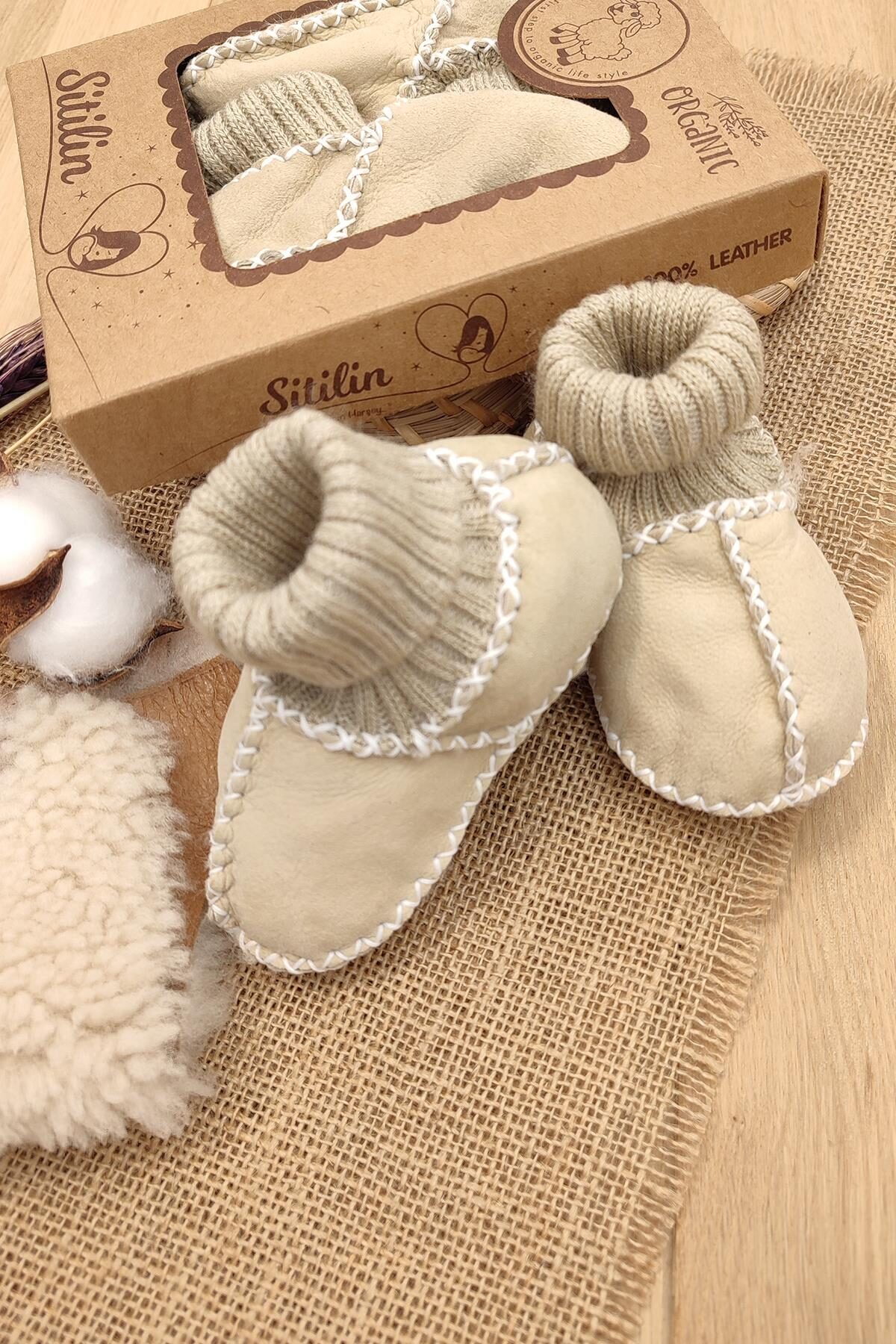 Sitilin Organik Deri Unisex Bebek Patik İçi Yünlü Doğal Bebek Çorap STL6041 - Görsel 3