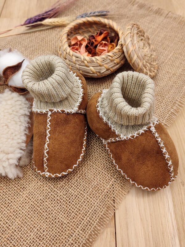 Sitilin Organik Deri Unisex Bebek Patik İçi Yünlü Doğal Bebek Çorap STL6050