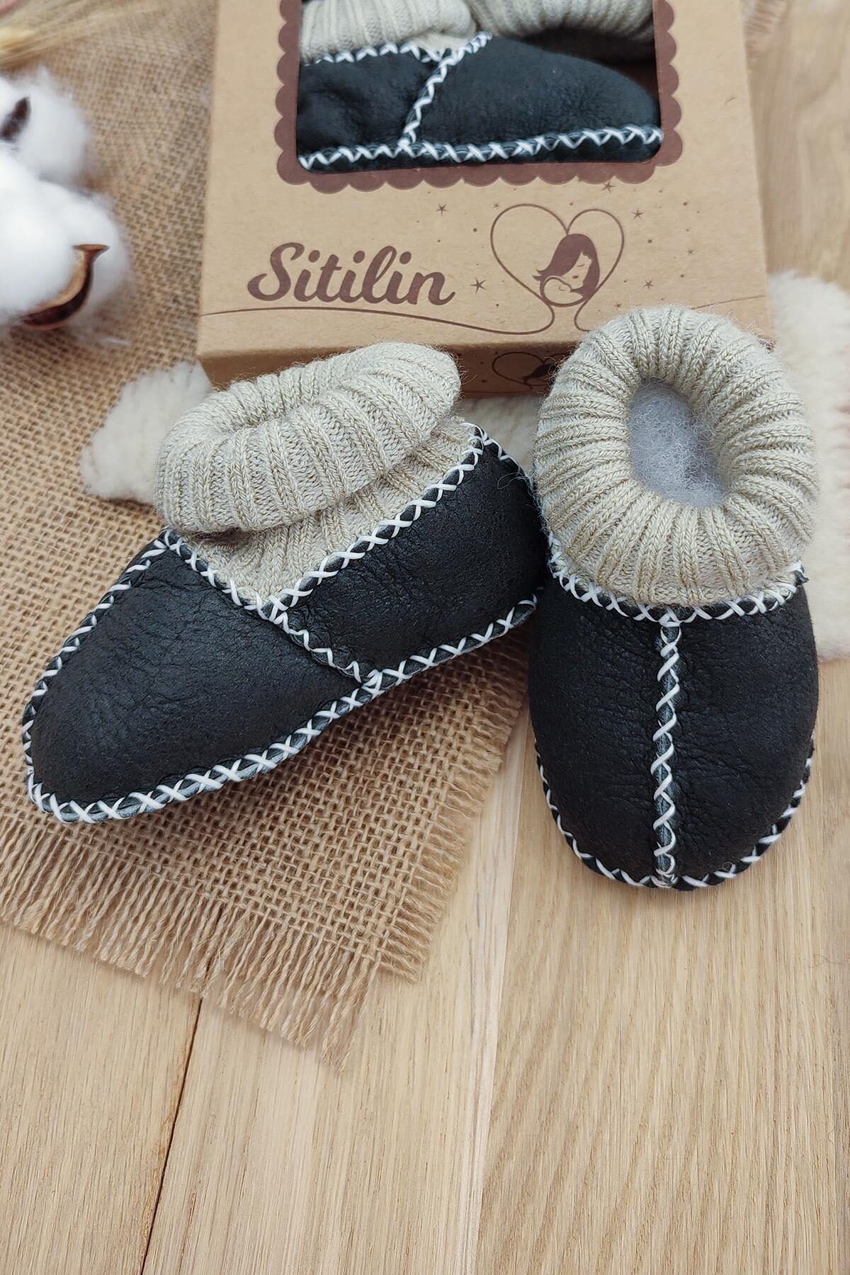 Sitilin Organik Deri Unisex Bebek Patik İçi Yünlü Doğal Bebek Çorap STL6045 - Görsel 5